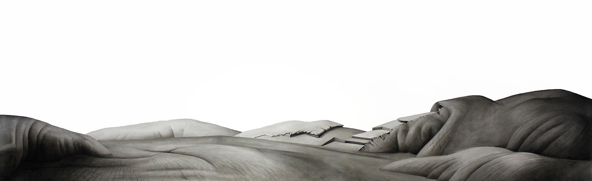 drawing of altered landscape with features resembling human hand