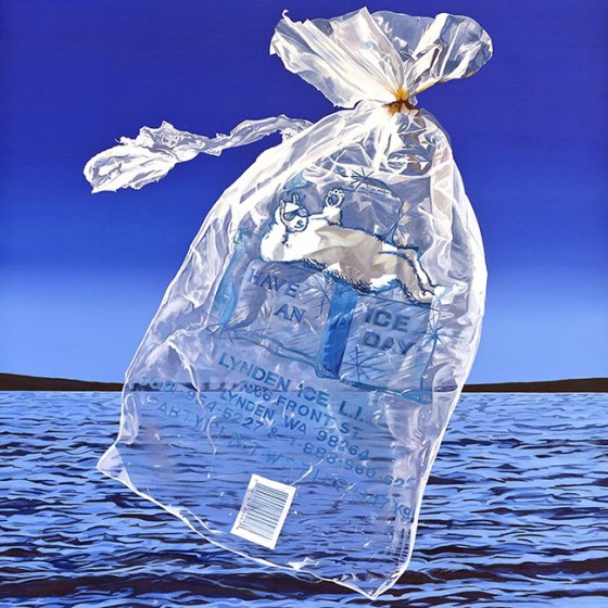 realist painting of plastic bag