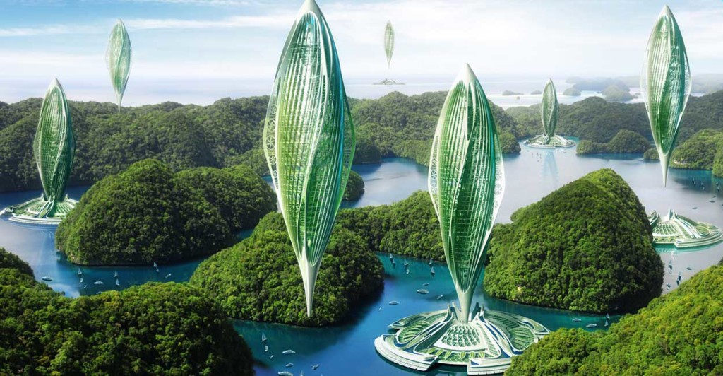 floating green architectural structures