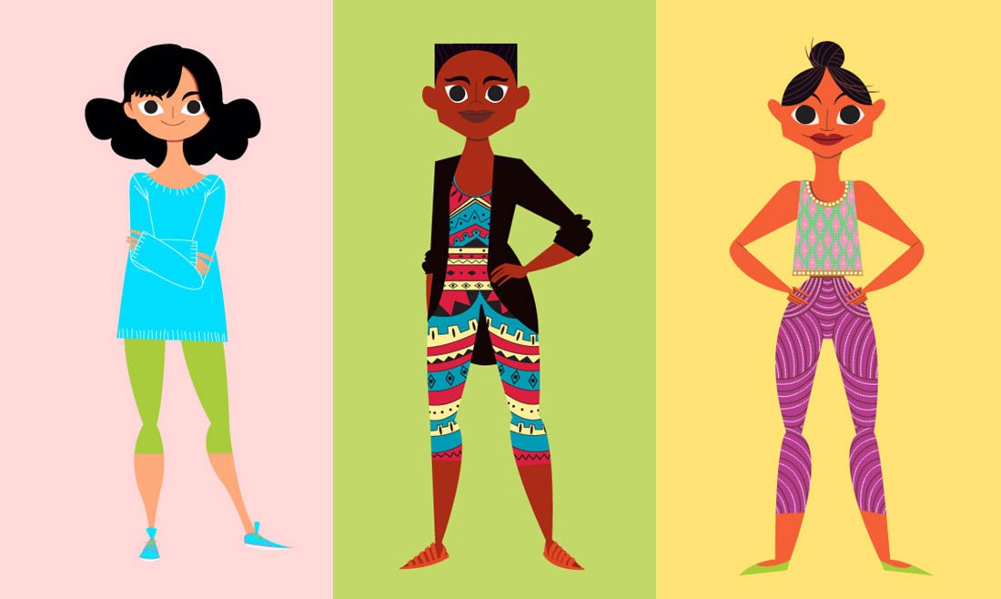 three women rendered as illustrations