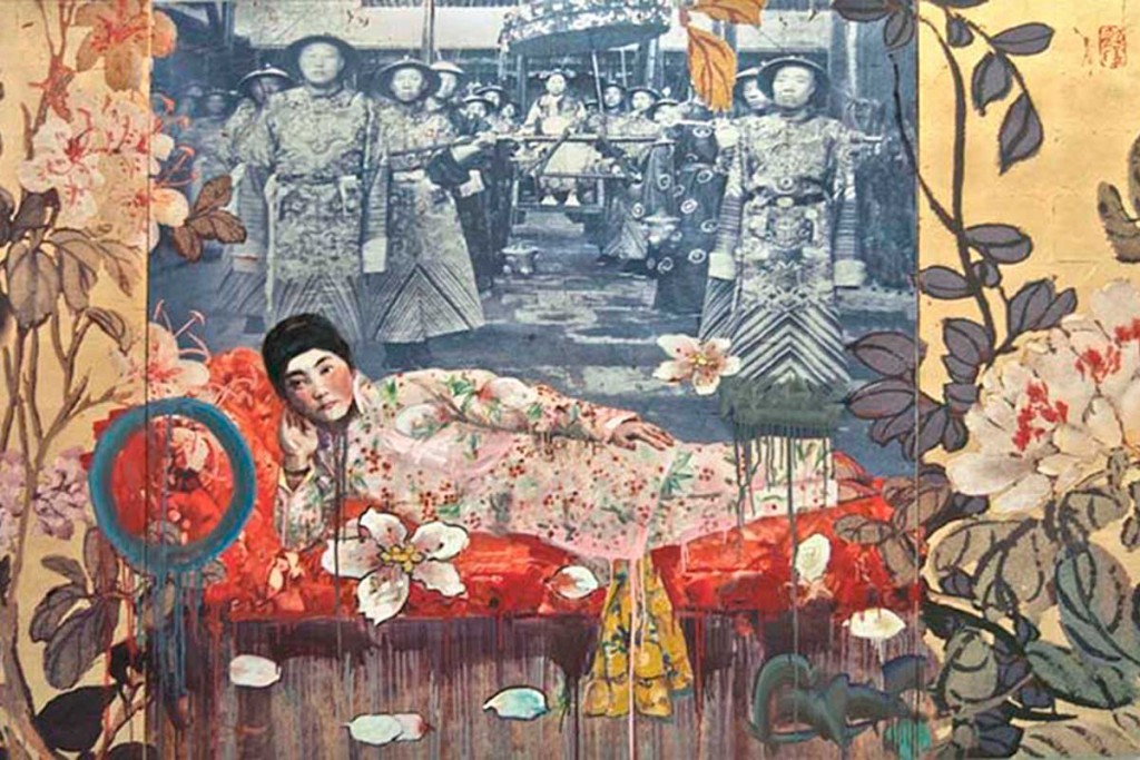 painting of woman on a bed