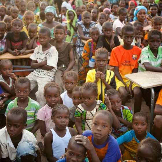 crowd of seated children from Senegal