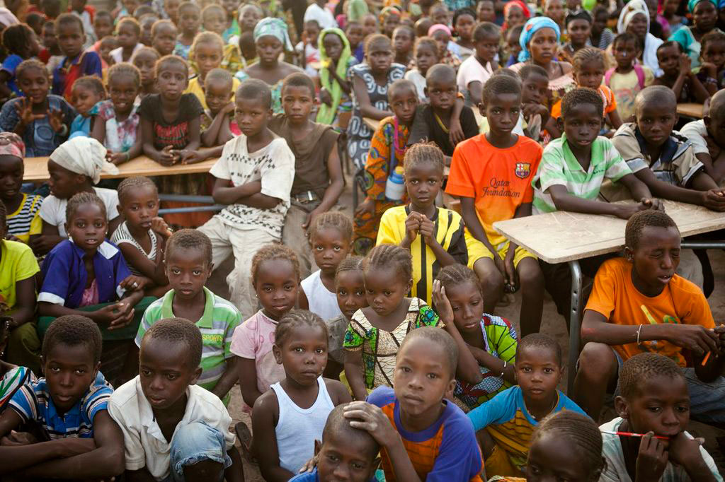 crowd of seated children from Senegal