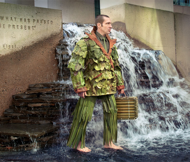 man in suit made from leaves and other plant materials