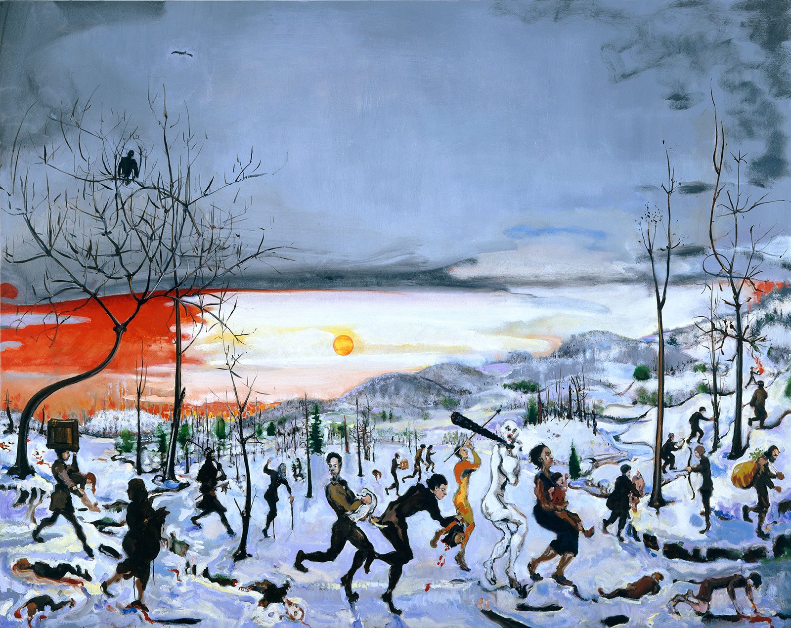 massacre of little people by big people in winter landscape