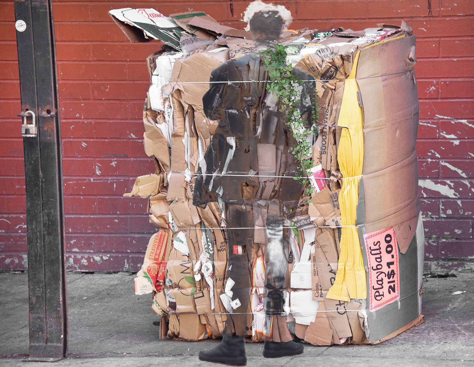 man in front of stack of cardboard boxes