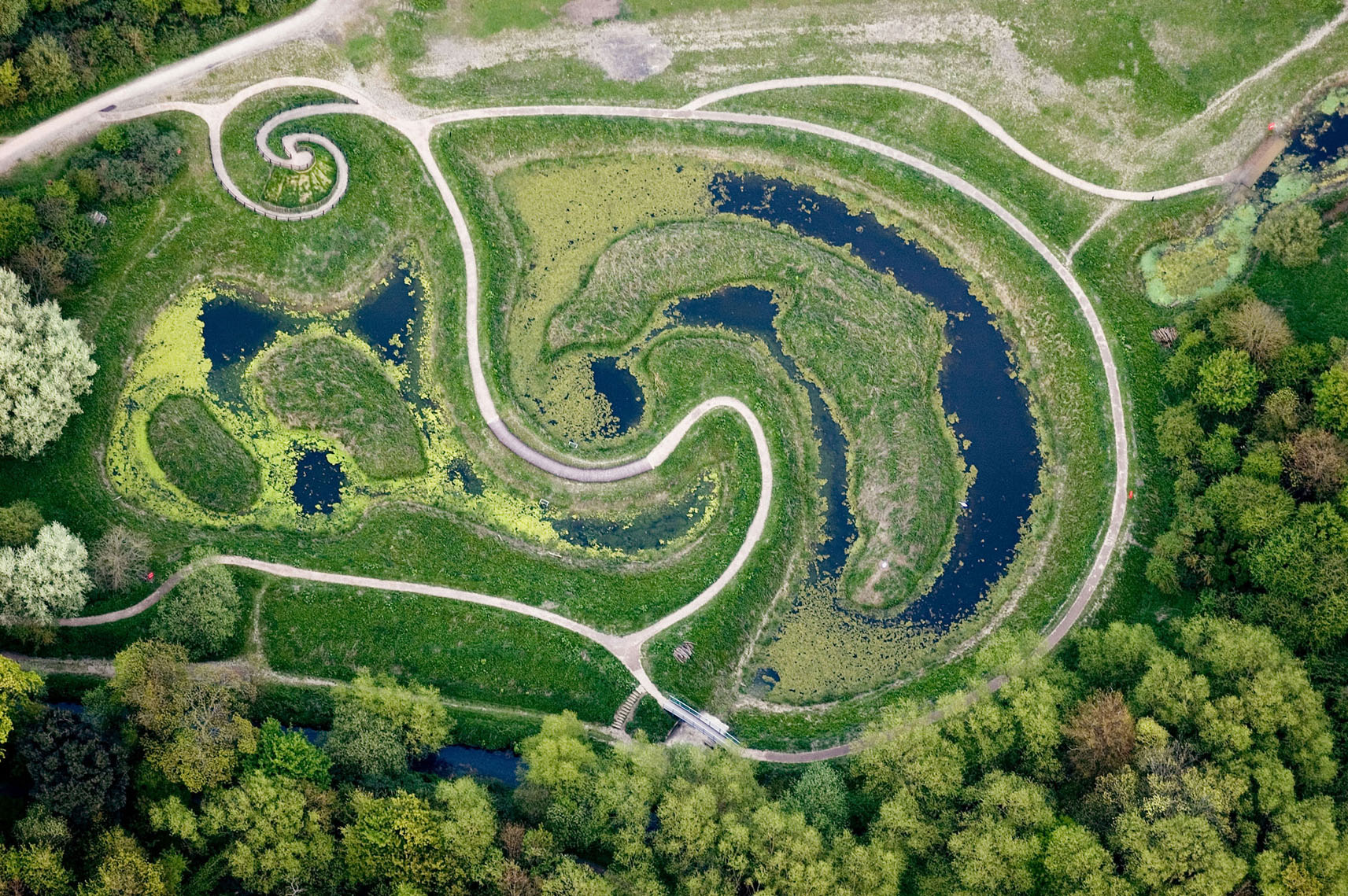 aerial view of land art with reeds