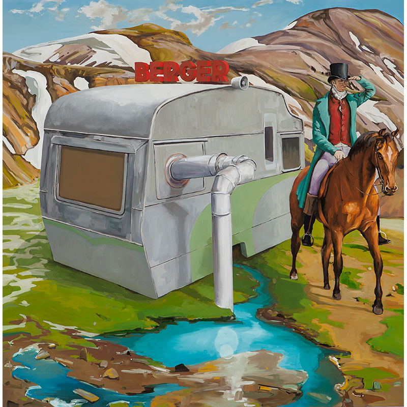 mobile home in mountain landscape