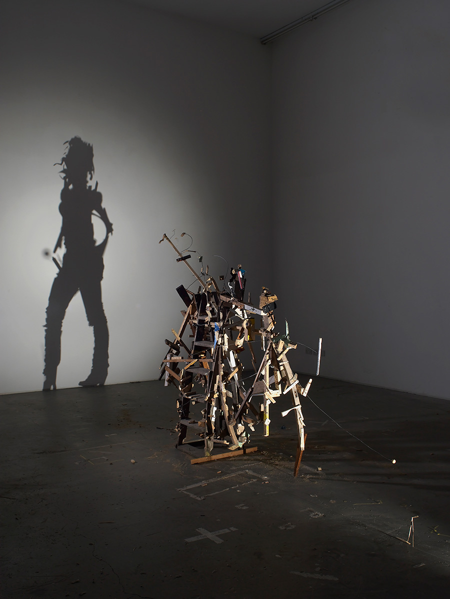 figurative shadow art from wood debris