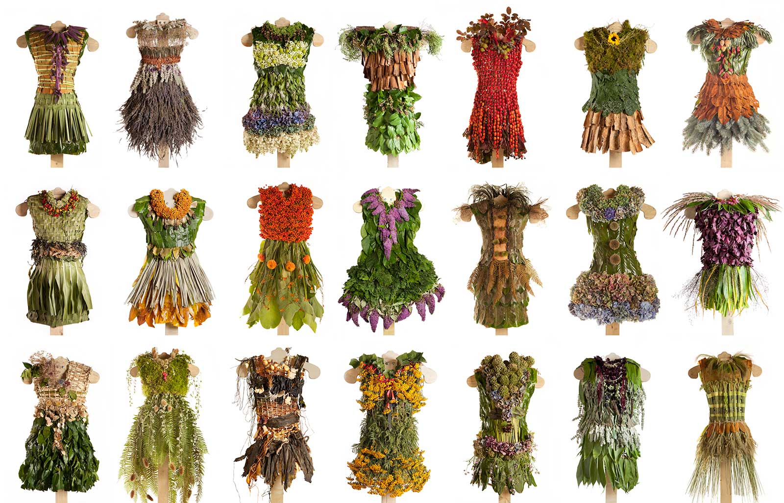 series of dresses made from plants