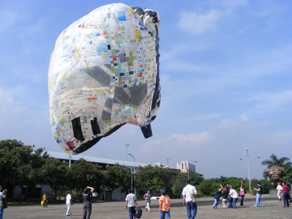 floating sculpture made from plastic bags