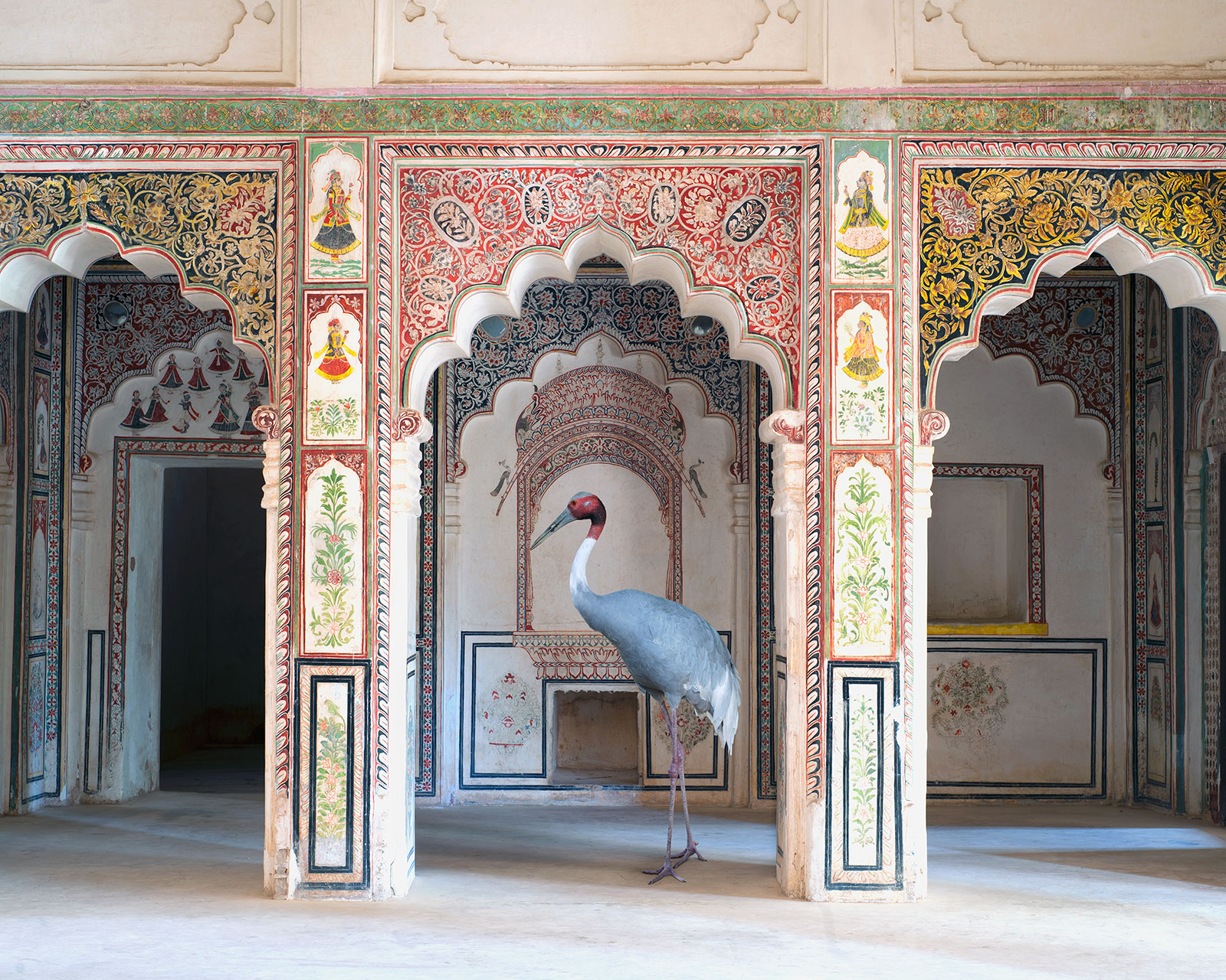 crane in ornate Indian temple