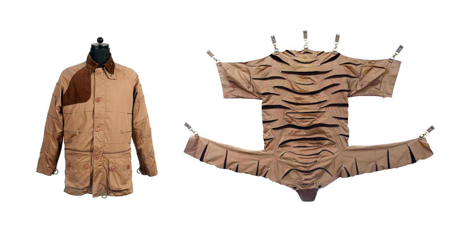 safari jacket that folds into the form of a tiger skin