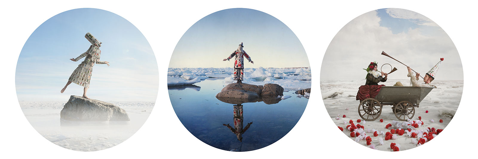Circus characters in polar landscapes